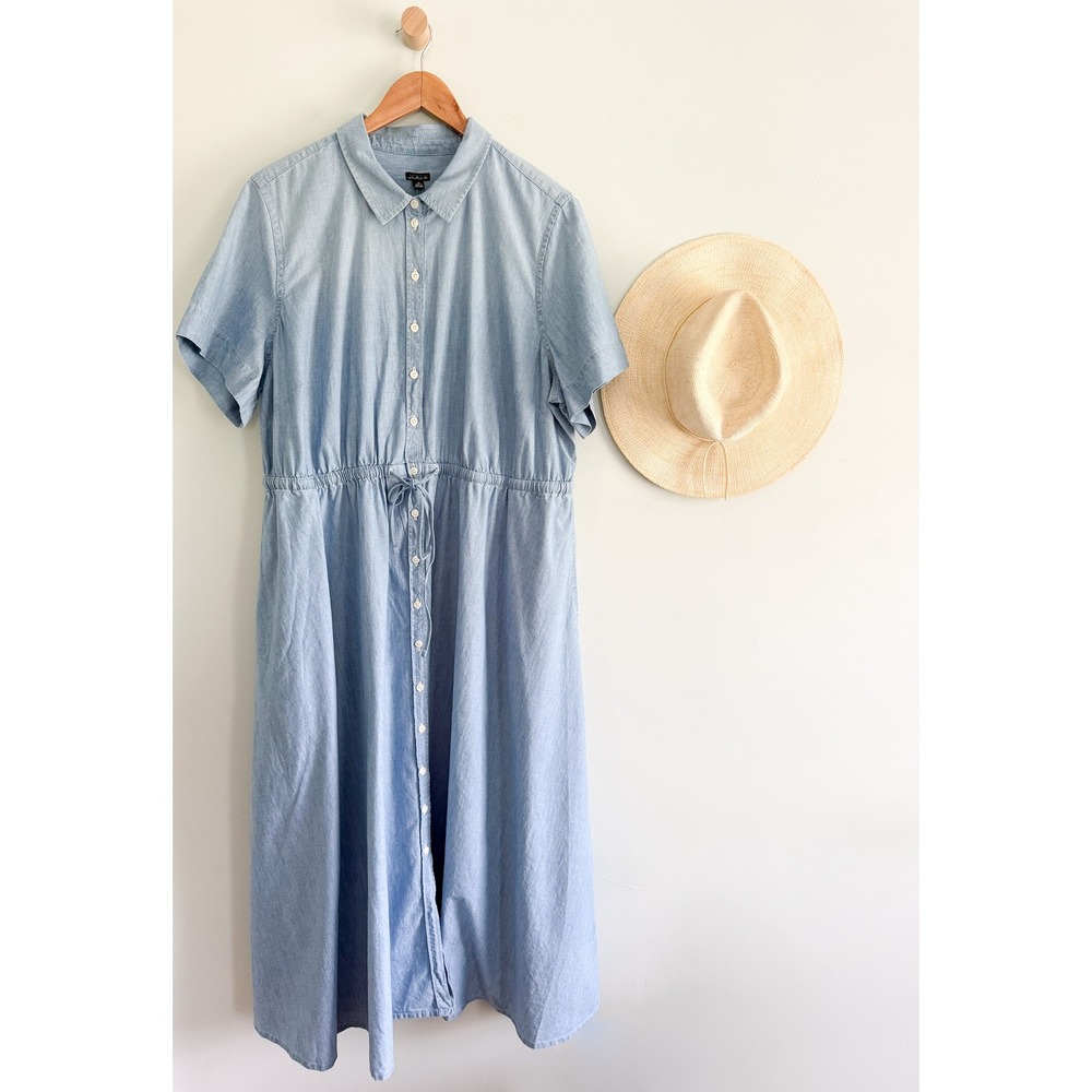 J.Crew | NWT Cerise Chambray Shirt Dress Cotton Midi Blue | Sz 20